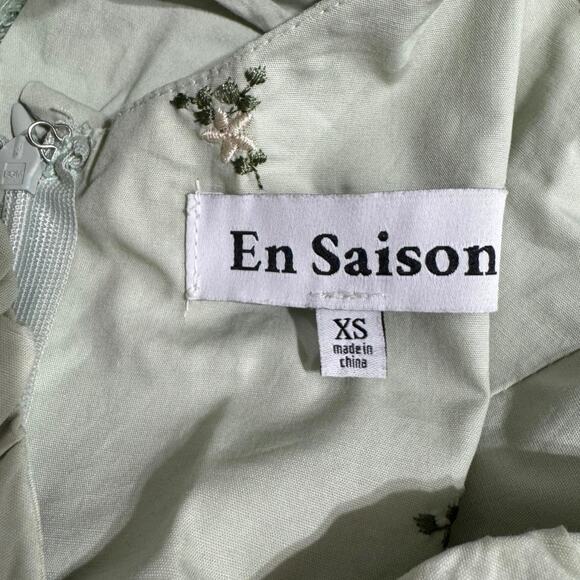 En Saison Womens Green Floral Embroidery Flutter Short Sleeve Mini Dress Size XS - Picture 7 of 8